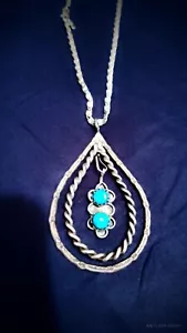 Vintage STERLINGSILBER ECHT TÜRKIS TRÄNEN Halskette Kette KOSTENLOSER VERSAND - Bild 1 von 7