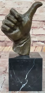 100% Bronze Skulptur Handarbeit Original Daumen hoch Hand Statue Figurine Figure - Bild 1 von 10