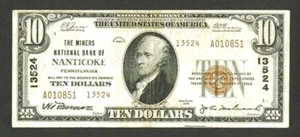 SELTEN TYP 2 MINERS NB NANTICOKE PENNSYLVANIA 10 $! KOHLENLAND! KÜHNE FARBE AVF - Bild 1 von 2