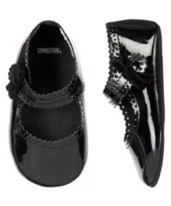 NWT Gymboree Sz 1 Newborn Baby Girl CRIB SHOES Cozy Kitty Black Patent Maryjane - Picture 1 of 3