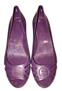 Gucci Purple Interlocking GG Jelly Ballet Wedge Heel Size 38 - Picture 1 of 11