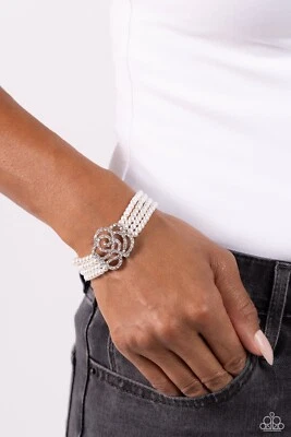 Paparazzi Jewelry Accessories - Regal Rose - White Bracelet - NEW!! - Image 1 of 4