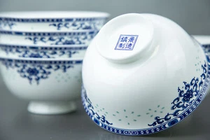 KOKOPRIME 10 PZ Set di ciotole per tagliatelle di riso porcellana blu e bianca ceramica artigianale - Foto 1 di 9