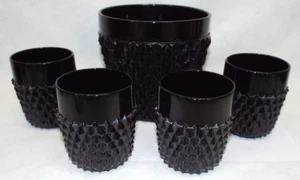 Vintage Black Indiana Glass Tiara Diamond Point Tumblers Cup Ice Wine Bucket - Picture 1 of 5