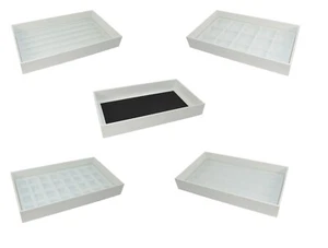 Display Tray White Leatherette With Choice Of Jewellery Compartment White Insert - Picture 1 of 31