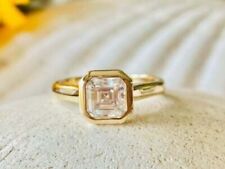 3Ct Asscher Cut Real Moissanite Solitaire Engagement Ring 14K Yellow Gold Finish