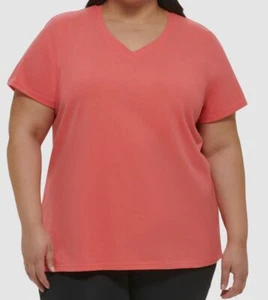 Calvin Klein Performance Womens Pink Cotton V-Neck Short-Sleeve Top Plus Size 1X - Picture 1 of 2