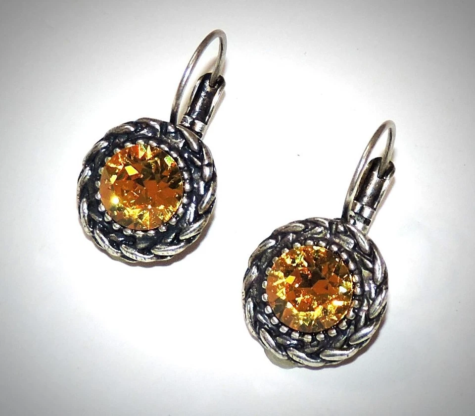 Pendientes colgantes de cristal Swarovski Chaton amarillo girasol palanca trasera 10 mm Foto 1 de 4