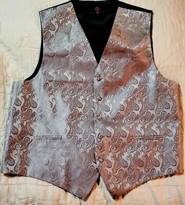 Mens Vest/waistcoat New XXL Silver Paisley  Silk Black Back - Picture 1 of 4