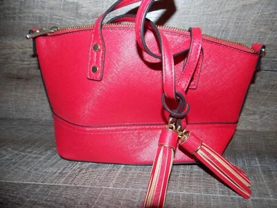 Merona Red Faux Leather Handbag Purse Interior Zip Pocket, Bottom Studs 7 x 12" - Image 1 of 4