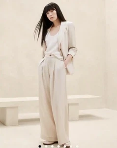 Women’s Banana Republic Pants Factory Silky Pleated Wide-Leg Pant 10 Ivory Pearl - Picture 1 of 7