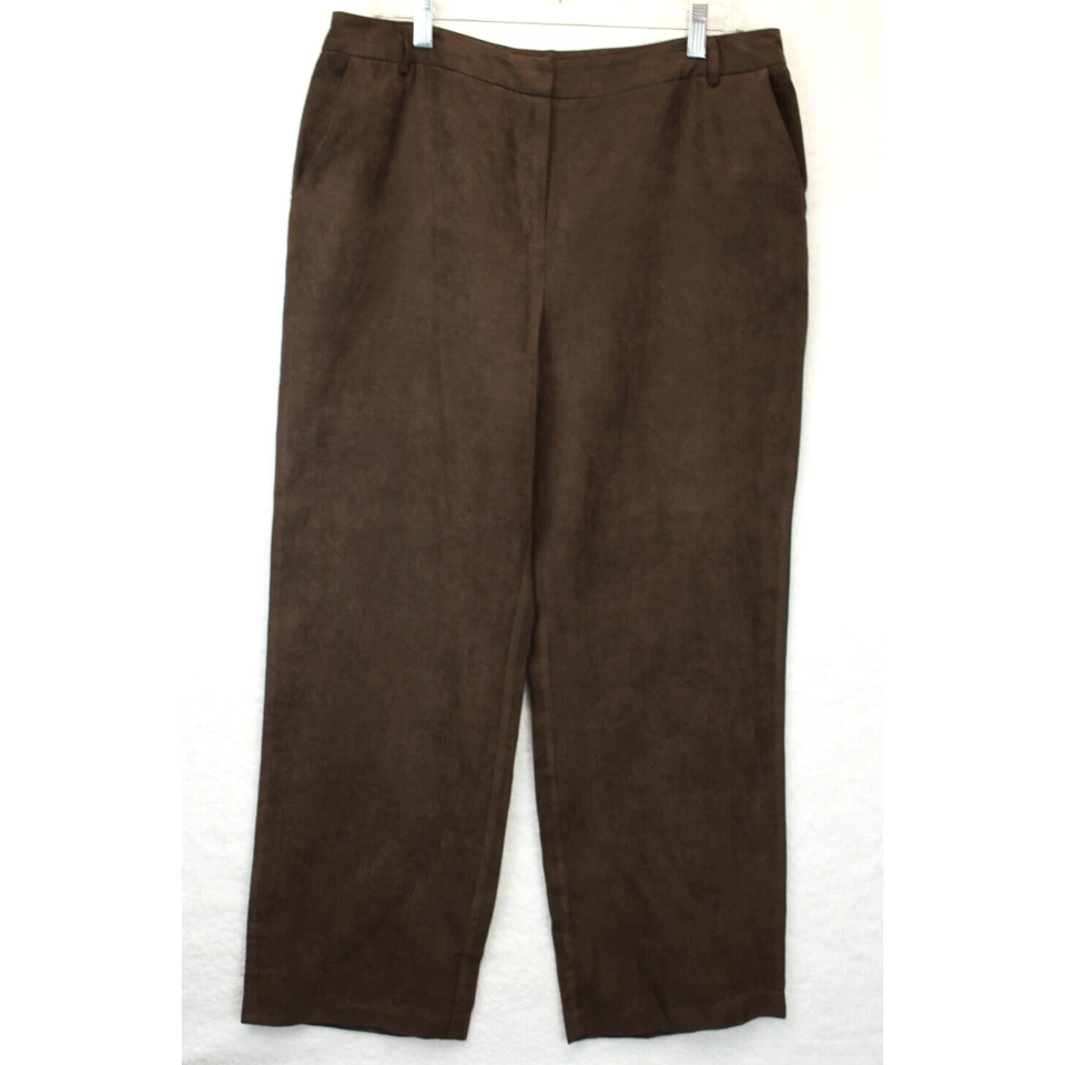 Norton Mcnaughton Wide Leg Pants Women 14 Faux Suede High Waist Brown Trousers - Image 1 of 4