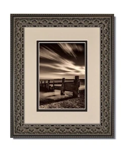 11x14 Vintage Style verziertes schwarzes Gestell, Glas & Auster/schwarze Matte für 8,5x11 - Bild 1 von 4