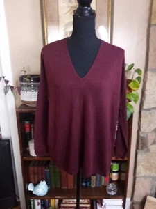 Ann Taylor V Neck Sweater Women's Small Burgandy Long Sleeve Wool Blend - Picture 1 of 13