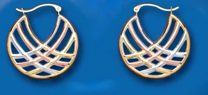 Gold Hoop Creole Earrings Rose White Yellow Multi Tone Gold Hallmarked 25mm - Picture 1 of 1