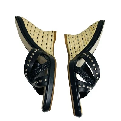 Sandalias sin cordones Enzo Angiolini 9M de cuero negro 4 pulgadas cuña cuerda tacón EAPARKIN Foto 1 de 4