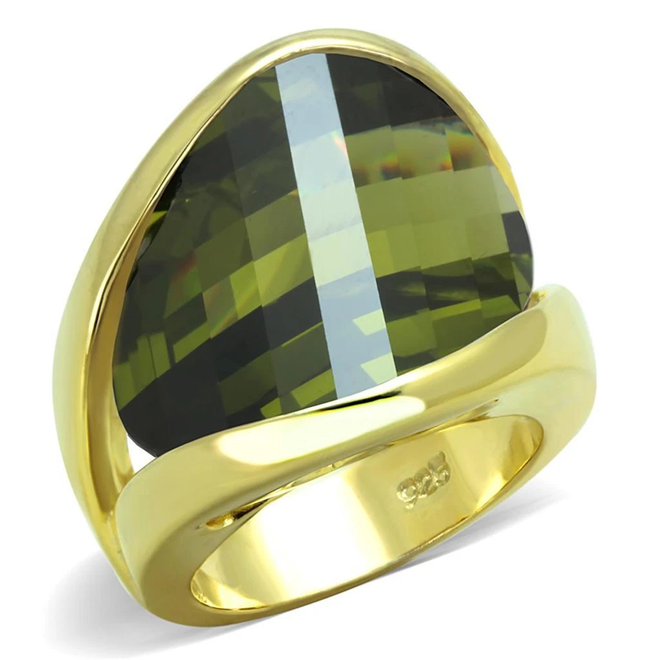 Anillo oro olivino verde cóctel plata esterlina 6 quilates corte cojín Foto 1 de 2