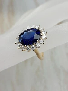 Natural Blue Sapphire and Diamonds Women Ring Size 6.5 14k Yellow Gold - Picture 1 of 8