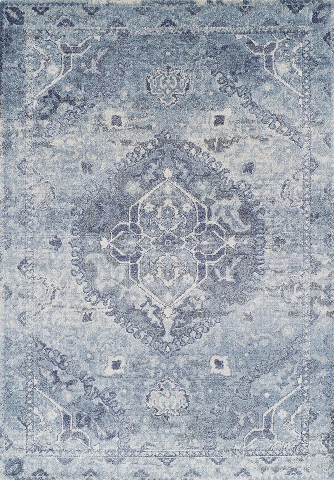 Blue Transitional Synthetics Angles Bordered Curves Area Rug Medallion AN7 - Image 1 of 1