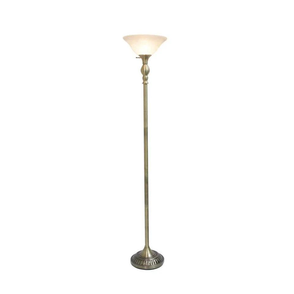 Elegant Designs 1 Light Torchiere Floor Lamp With Marbleized White Glass Shade