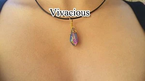 100% Genuine Leather Gold Rainbow Titanium Crystal Quartz Point Choker Necklace - Picture 1 of 5