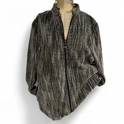 Chaqueta tapiz tejida Bonworth vintage teñido espacial terciopelo oliva cremallera mujer grande Foto 1 de 4