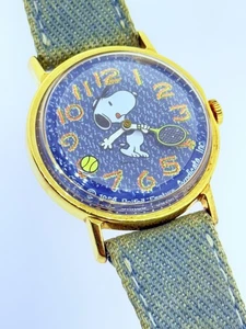Vintage 1958 Snoopy Tennis Ball Denim Wrist Watch Running Excellent Orig. Band - Picture 1 of 20
