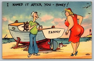 Vintage Cartoon Humorous Postcard I Named It After You Honey Fanny - Picture 1 of 2