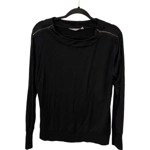 Athleta Womens Shirt Size M Black Boat Neckline Long Sleeve Shoulder Zip Accent - Picture 1 of 9
