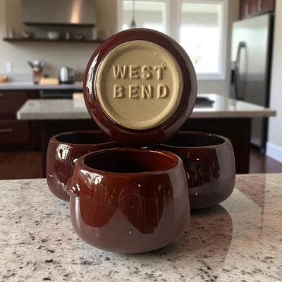 Cuencos de gres West Bend 1960 vintage - Juego de 4 ollas esmaltadas rústicas Foto 1 de 4