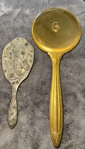 Espejos de mano vintage espeluznantes chapados en plata y oro - Imagen 1 de 4