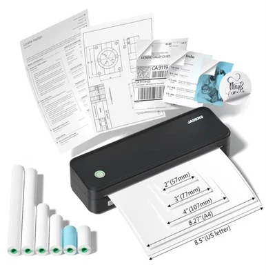 JADENS Portable Thermal Printer 6 Rolls Inkless Bluetooth USB Wireless Travel - Image 1 of 4