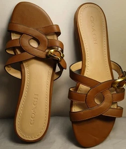 Coach Womens Kennedy Flat Sandals Saddle Brown Gold Tone Hardware Size 9B - Picture 1 of 24
