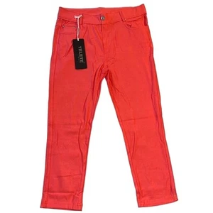 Yelete Womens Jeggings Leggings Pants Crop Capri Stretch Coral Pink Orange Large - Picture 1 of 15