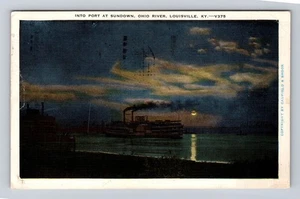 Louisville KY-Kentucky, Intro Port At Sundown, Steamer, Vintage c1944 Postcard - Picture 1 of 2