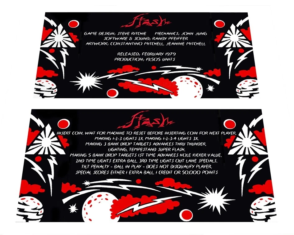 Williams Flash Pinball Custom Apron Instruction Cards - Image 1 of 1