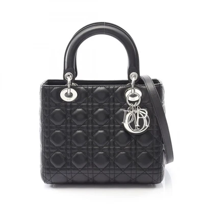 Dior LADY DIOR Cannage Shoulder Handbag M0565BNGE-M900 leather Black Used Women - Image 1 of 4