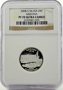 2008-S Silver Quarter Arizona PF70 Ultra Cameo NGC - Picture 1 of 2