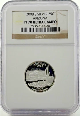2008-S Silver Quarter Arizona PF70 Ultra Cameo NGC - Image 1 of 2