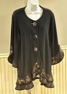 Ali Miles Lagenlook Tunic Top Size Medium Black Bronze 3/4 Sleeve Art to Wear  - Picture 1 of 6