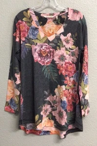 Soft Surroundings Midnight Blooms Rose Floral Knit Tunic Sweater Top VNeck Small - Picture 1 of 8