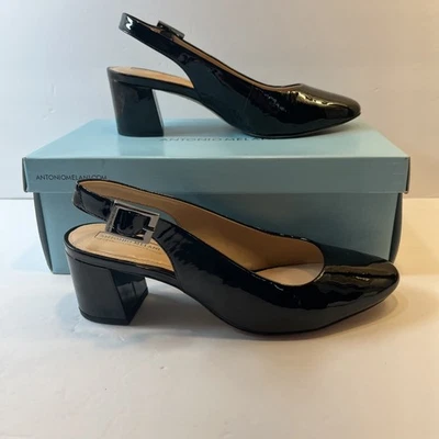 Zapatos de salón Antonio Melani para mujer 7,5 charol negro tacón ancho Foto 1 de 4