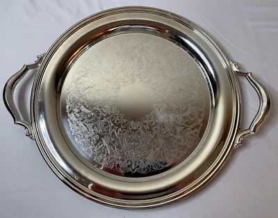 Bandeja redonda para servir Oneida plateada con asas RIDGEWOOD 14,75" Foto 1 de 4