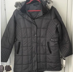 KC Collections Puffy Jacket Coat Removable Hood Sz 1X Gray NWT - Picture 1 of 3