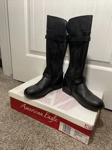 American Eagle Lexie Boot Side Zip Buckle Black 5.5 Excellent Condition In Box - Picture 1 of 7