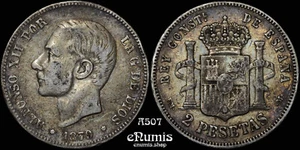 SPANIEN, Alfons XII., 2 Peseten 1879 EM-M, getönt, ss+ - Bild 1 von 4
