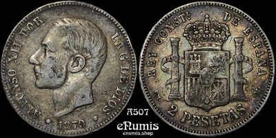 ESPAÑA, Alfonso XII, 2 Pesetas 1879 EM-M, tonificado, VF+ Foto 1 de 4