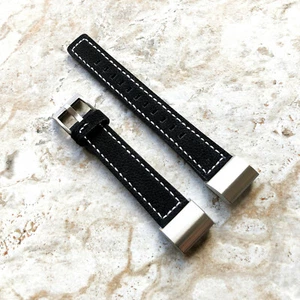 Black Color Leather Strap Band with White Stitches for Fitbit Charge 6 5 and 4 - Picture 1 of 7