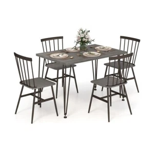 5 Pcs Kitchen Furniture Dining Table Set For 4 Person 4 Chair & 360° Swivel Feet - Picture 1 of 10