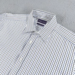 Ralph Lauren Shirt Mens 17.5 White Blue Checked Purple Label Long Slv Button Up - Picture 1 of 24